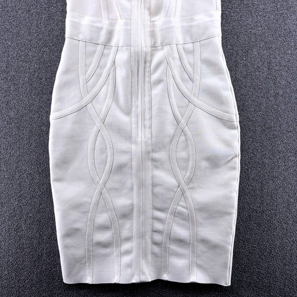 Bandage Bodycon Y2K Criss‎ Cross Back Zipper Dress Ivory- See Measurements - Picture 6 of 7